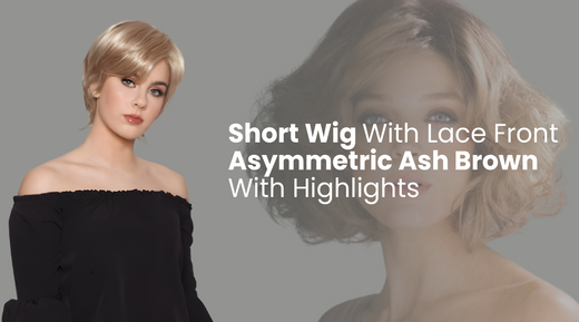 Short Wig with Lace Front Asymmetric Ash Brown with Highlights