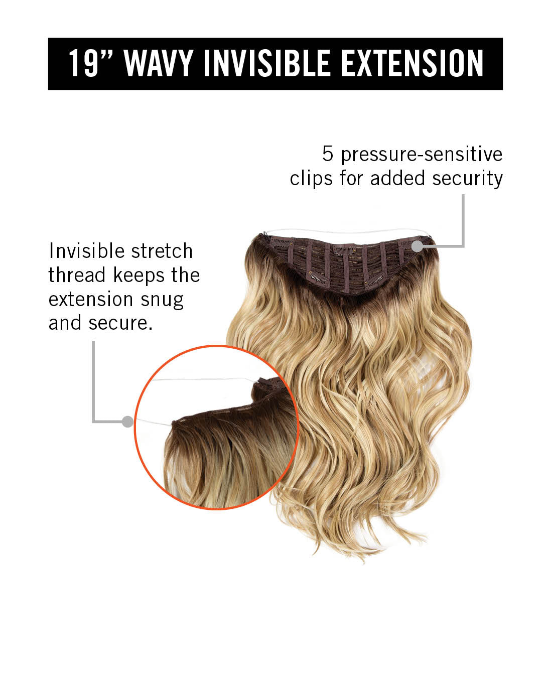 19" Wavy Invisible Extension by Hairdo | Synthetic