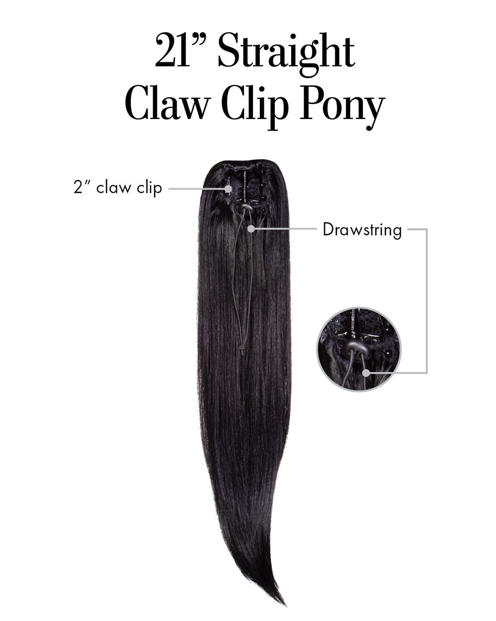 21″ Straight Claw Clip Pony by Kim Kimble | Synthetic